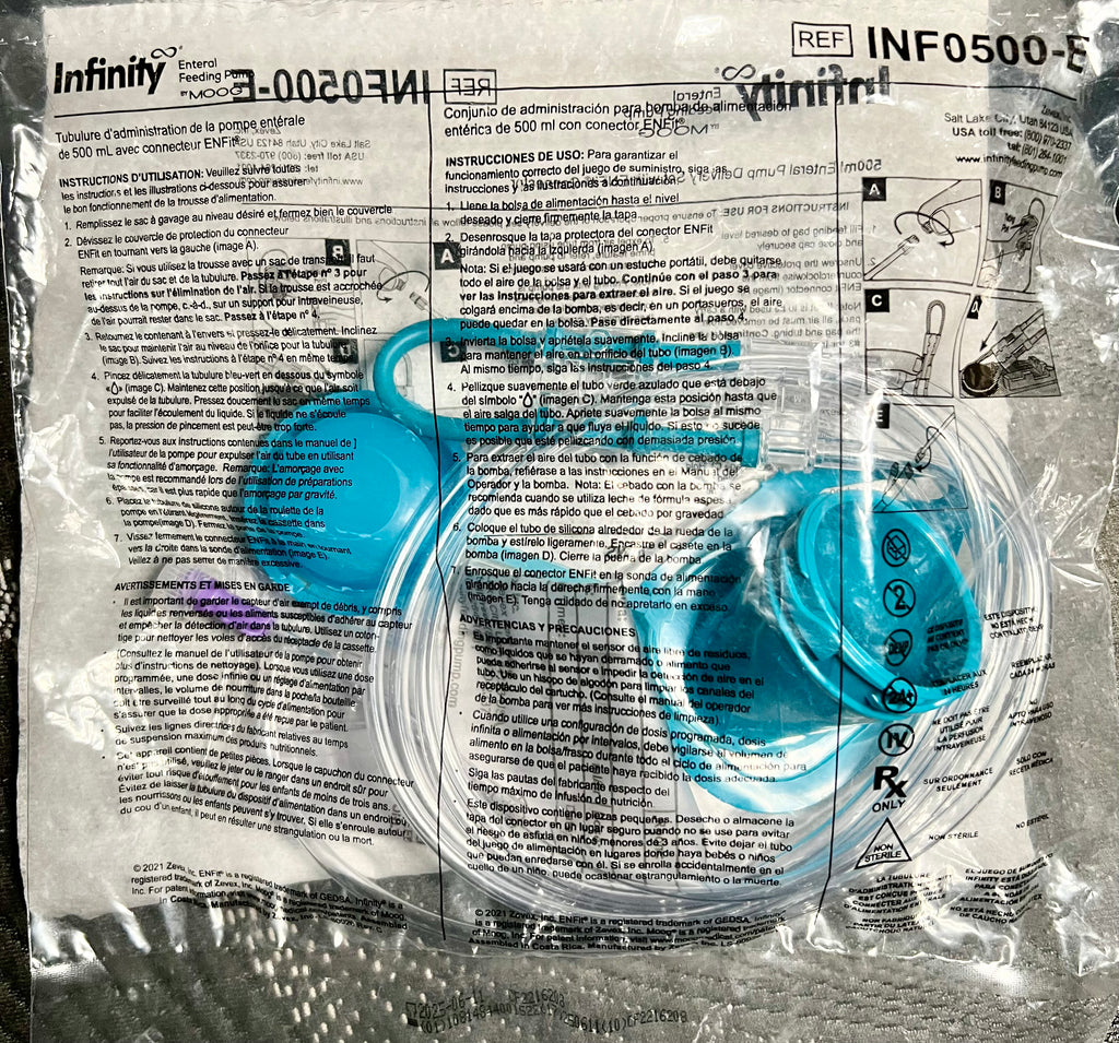 Moog Infinity Enteral Pump Delivery Set with ENFit Connector — 500ml | Single Unit | REF INF0500-E