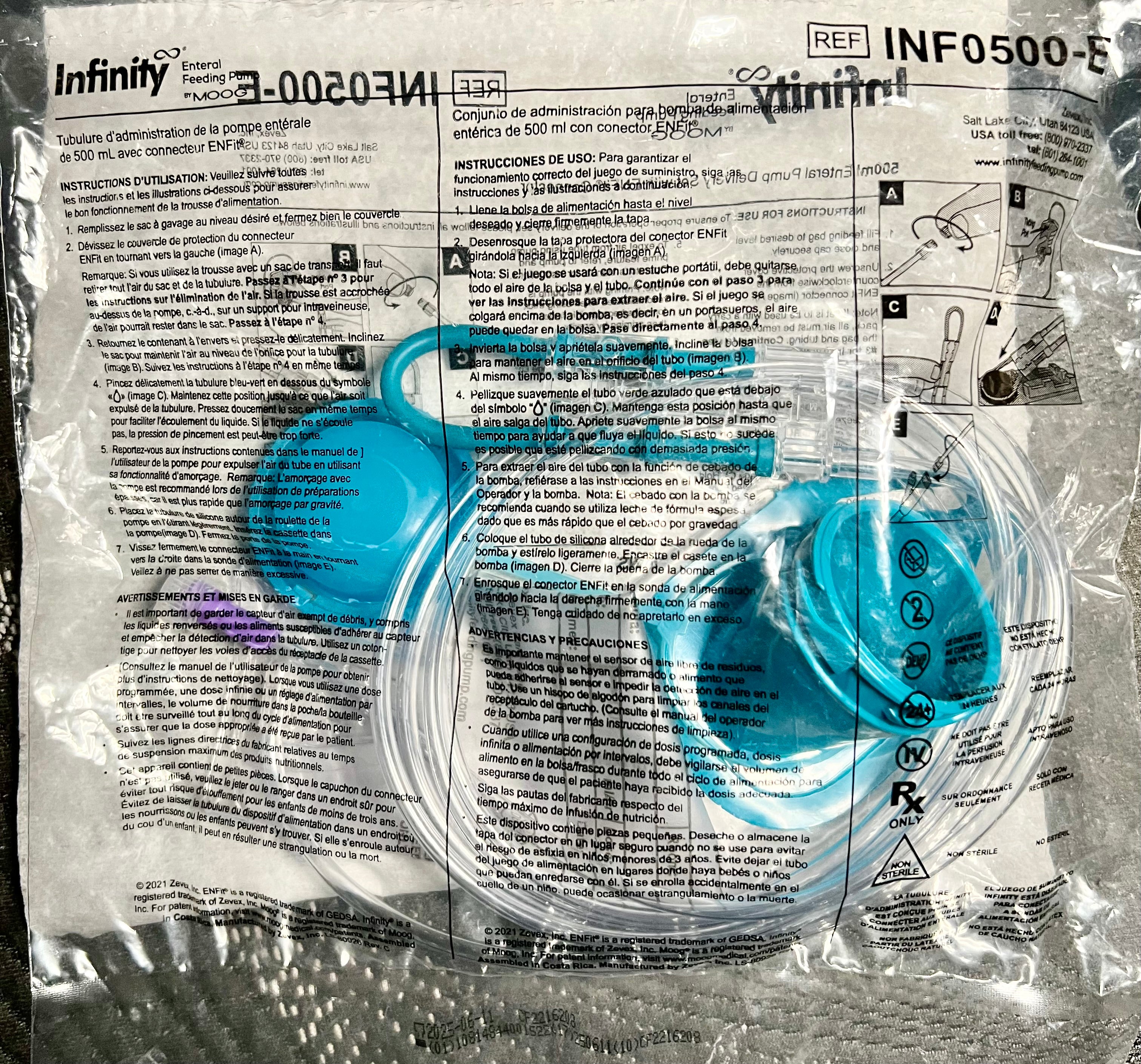 Moog Infinity Enteral Pump Delivery Set with ENFit Connector — 500ml | Single Unit | REF INF0500-E