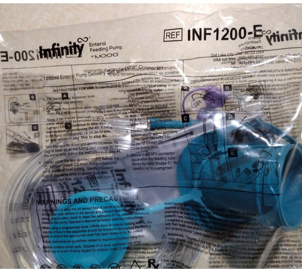 Moog Infinity Enteral Pump Delivery Set with ENFit Connector — 1200ml | Case of 30 | REF INF1200-E