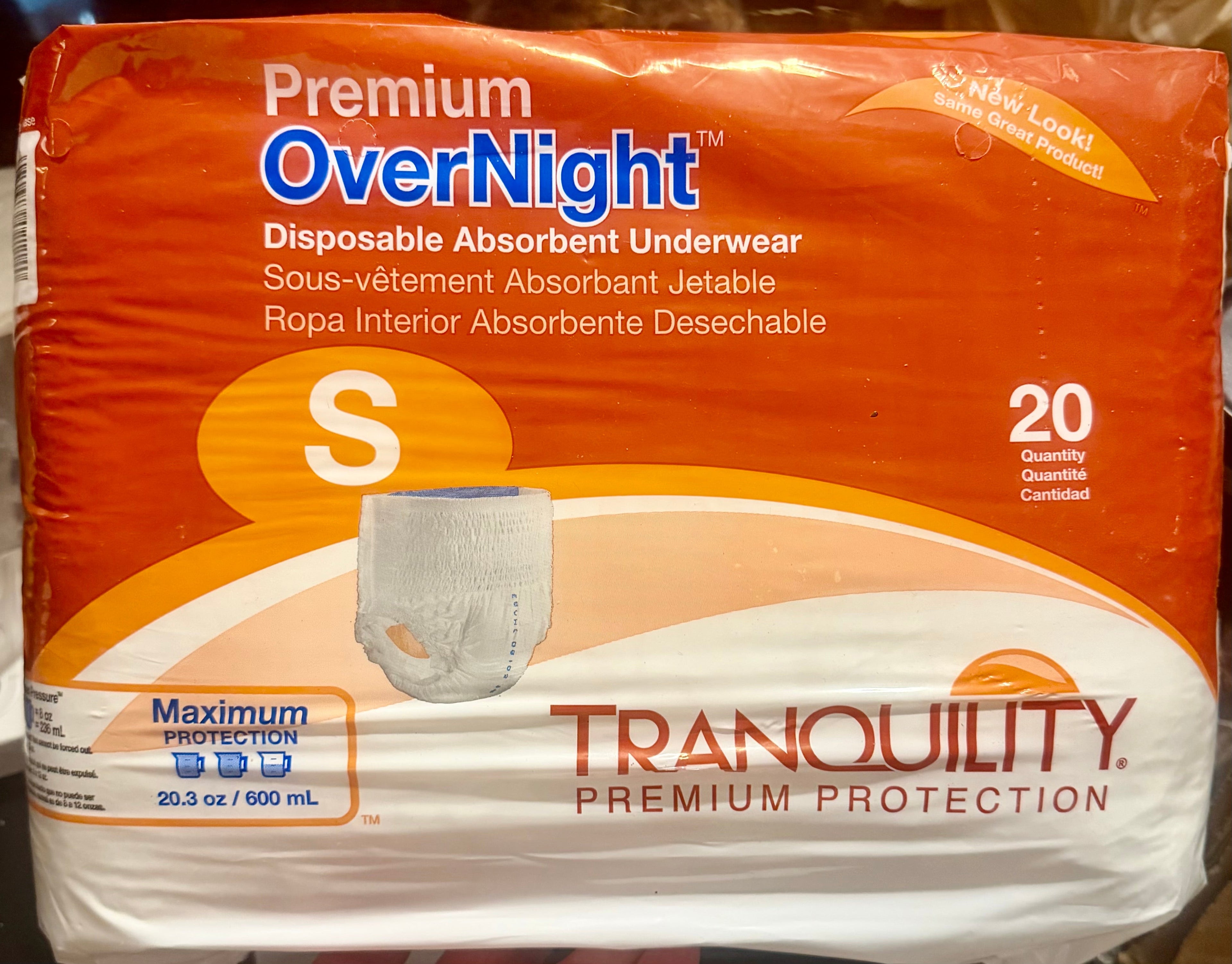 Tranquility Premium OverNight Disposable Absorbent Underwear Small 20ct — front of package