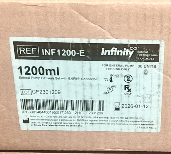 Moog Infinity Enteral Pump Delivery Set with ENFit Connector — 1200ml | Case of 30 | REF INF1200-E