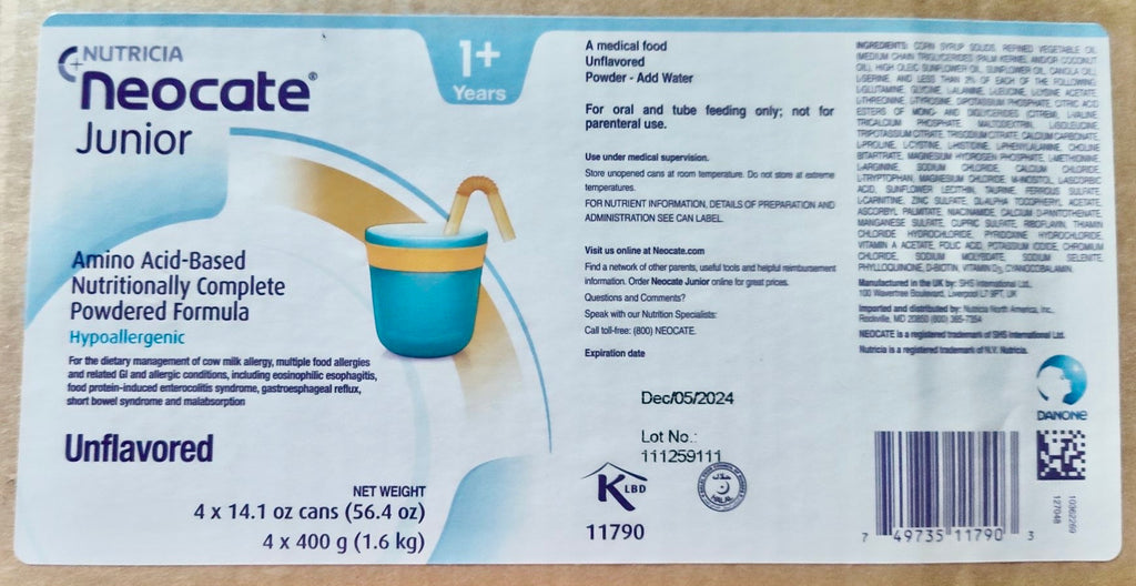 Neocate Junior Unflavored — Case/4 Cans (4 × 14.1 oz / 1.6 kg)