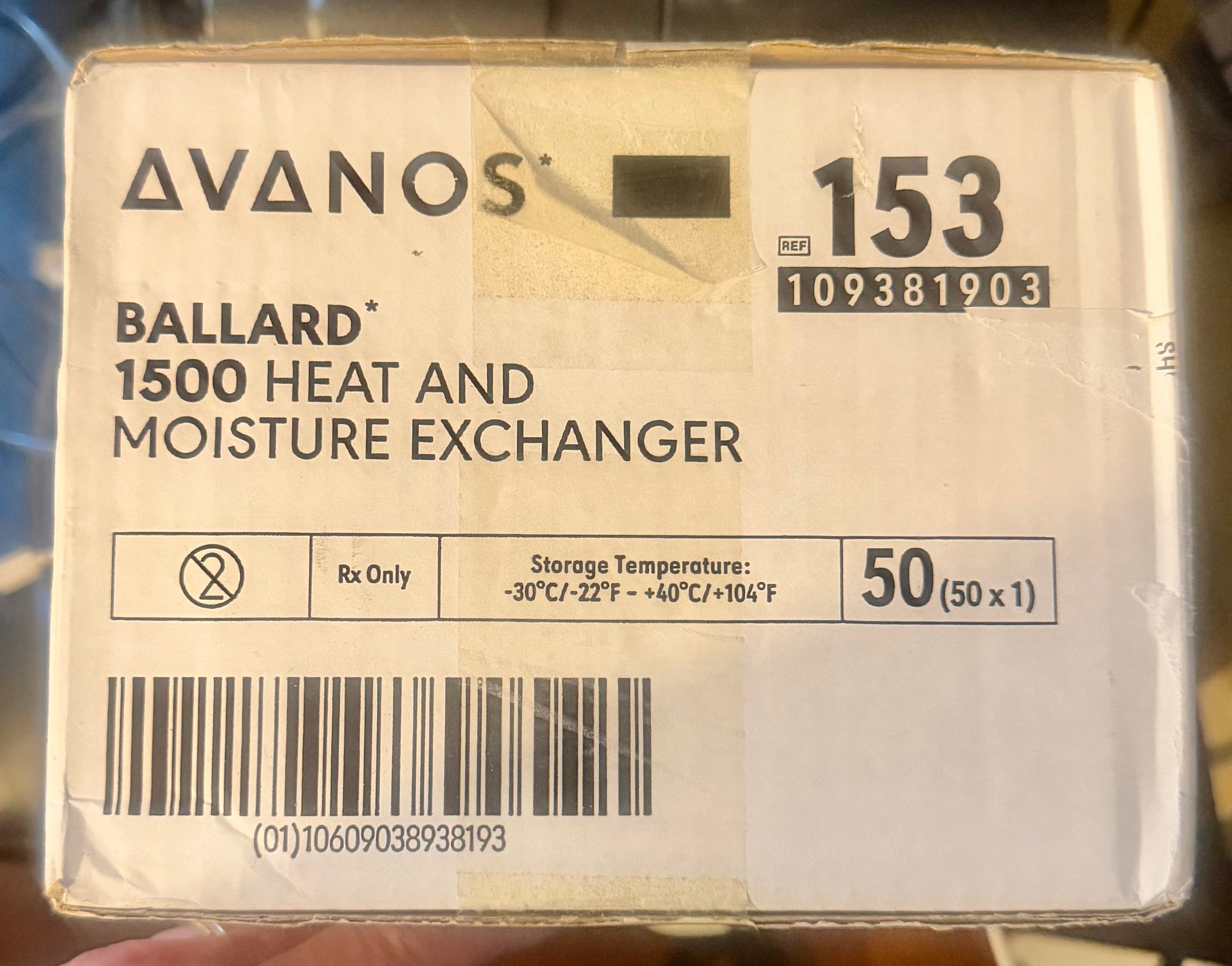 Avanos Ballard 1500 Heat and Moisture Exchanger (HME) — Box of 50