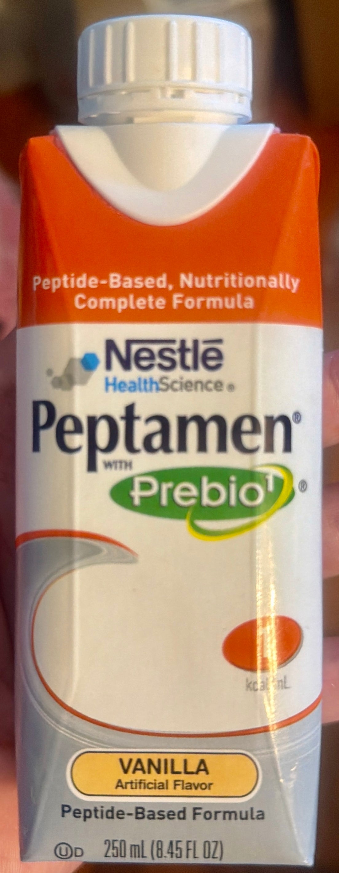Peptamen with Prebio1 Vanilla 250mL carton front label — Nestlé Health Science