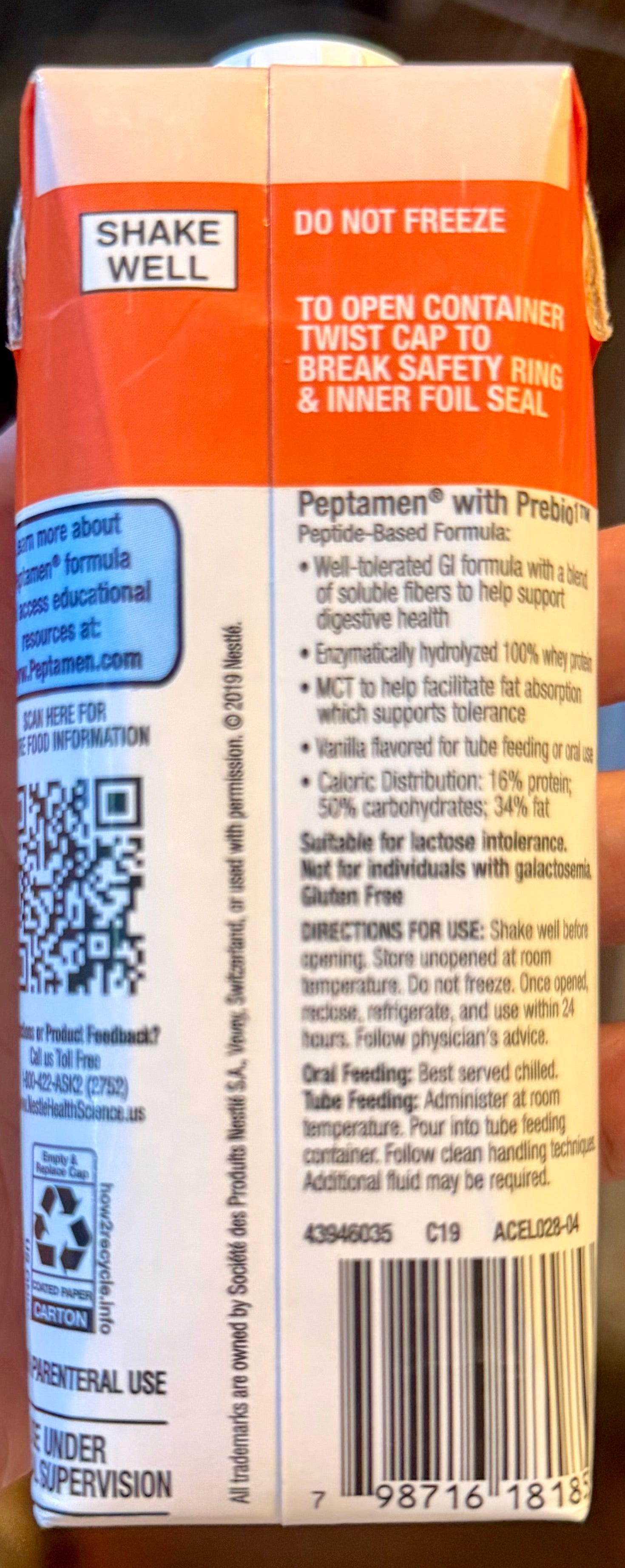 Peptamen with Prebio1 Vanilla directions for use and clinical features