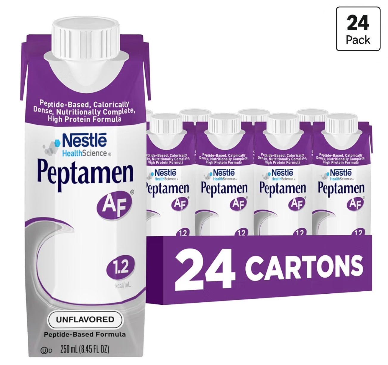 Peptamen AF 1.2 Unflavored Peptide-Based Tube Feeding Formula — Case of 24 x 250mL (8.45 fl oz)