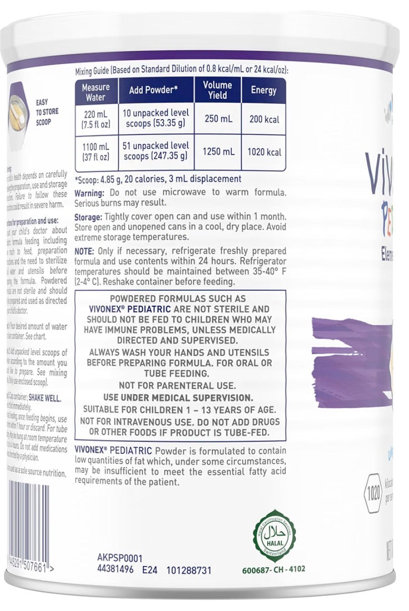 Vivonex Pediatric Elemental Formula Powder — 6-Can Case (6 x 247.35g)