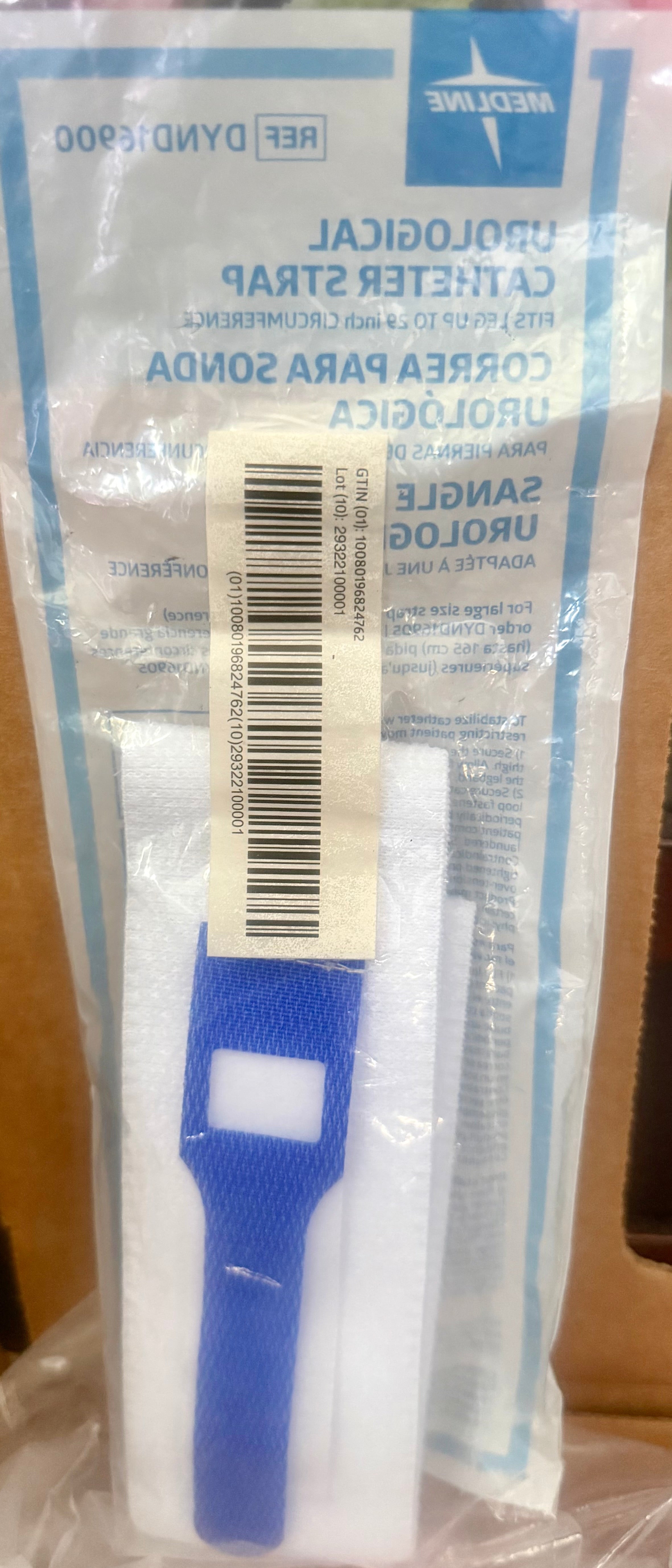 Medline Urological Catheter Strap DYND16900 back with barcode and product