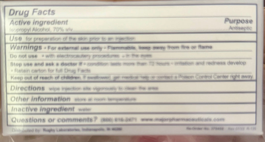 Rugby Alcohol Prep Pads Drug Facts label