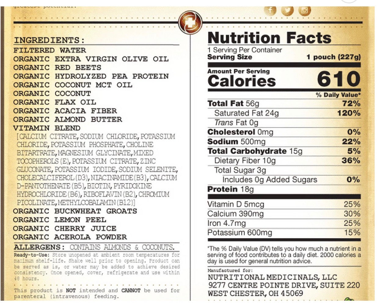 Detailed nutrition facts panel for Functional Formularies Keto 227g pouch