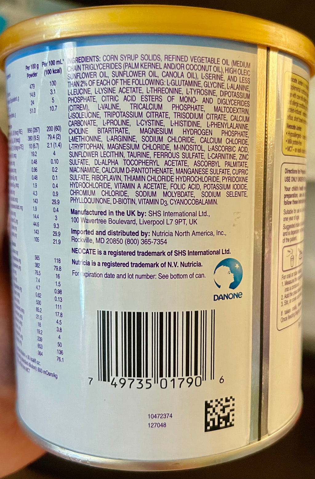Neocate Junior Unflavored — Case/4 Cans (4 × 14.1 oz / 1.6 kg)