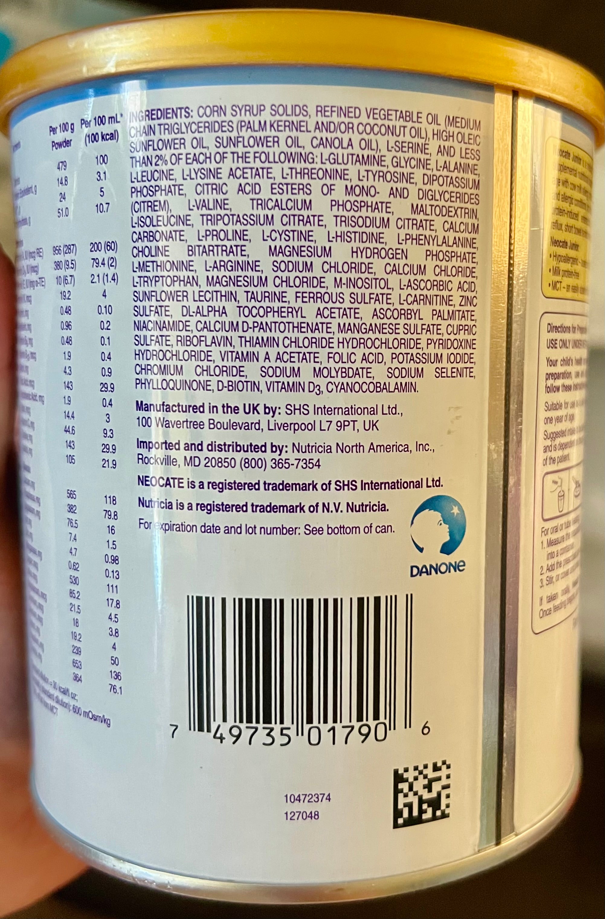 Neocate Junior Unflavored — Case/4 Cans (4 × 14.1 oz / 1.6 kg)
