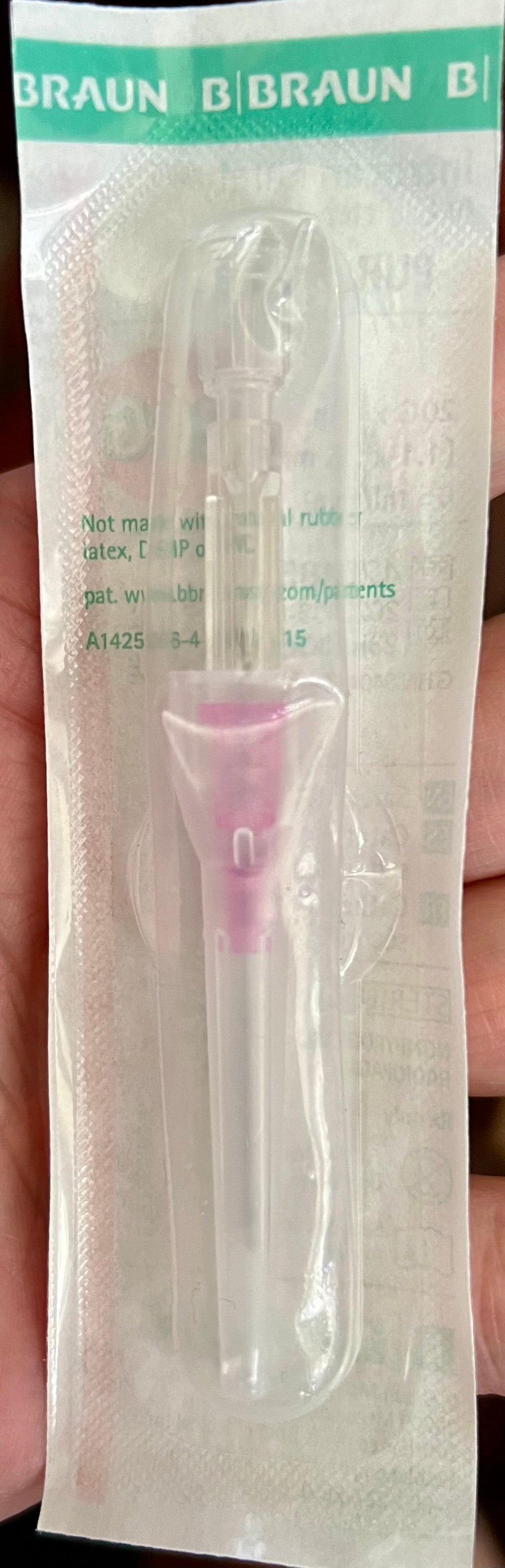 B. Braun Introcan Safety 20G IV Catheter — sterile packaged unit with pink hub