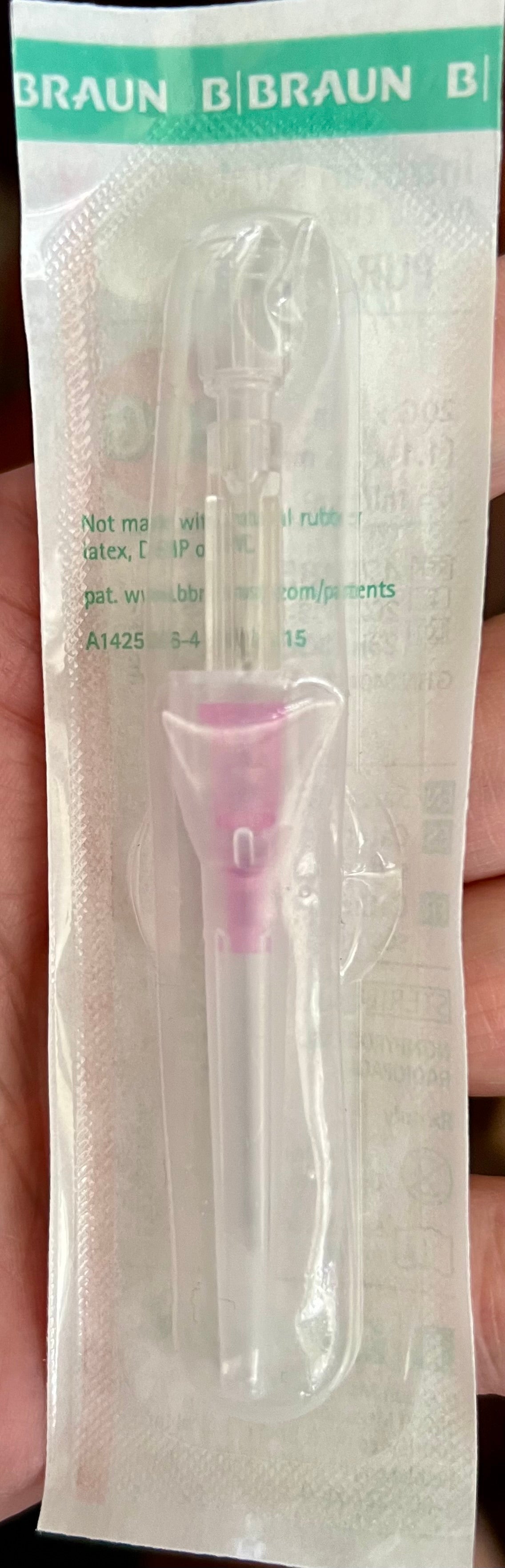 B. Braun Introcan Safety 20G IV Catheter — sterile packaged unit with pink hub