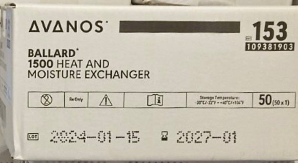 Avanos Ballard 1500 Heat and Moisture Exchanger (HME) — Box of 50