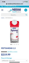 Peptamen 1.5 Unflavored 250ml carton — Nestlé Health Science tube feeding formula, single carton view